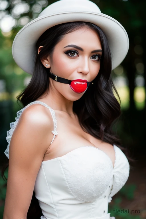 Elegant woman in ballgag