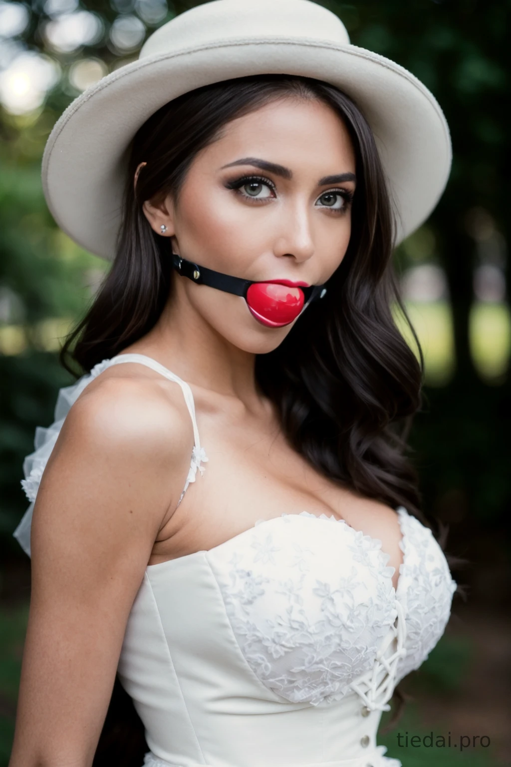 Elegant woman in ballgag