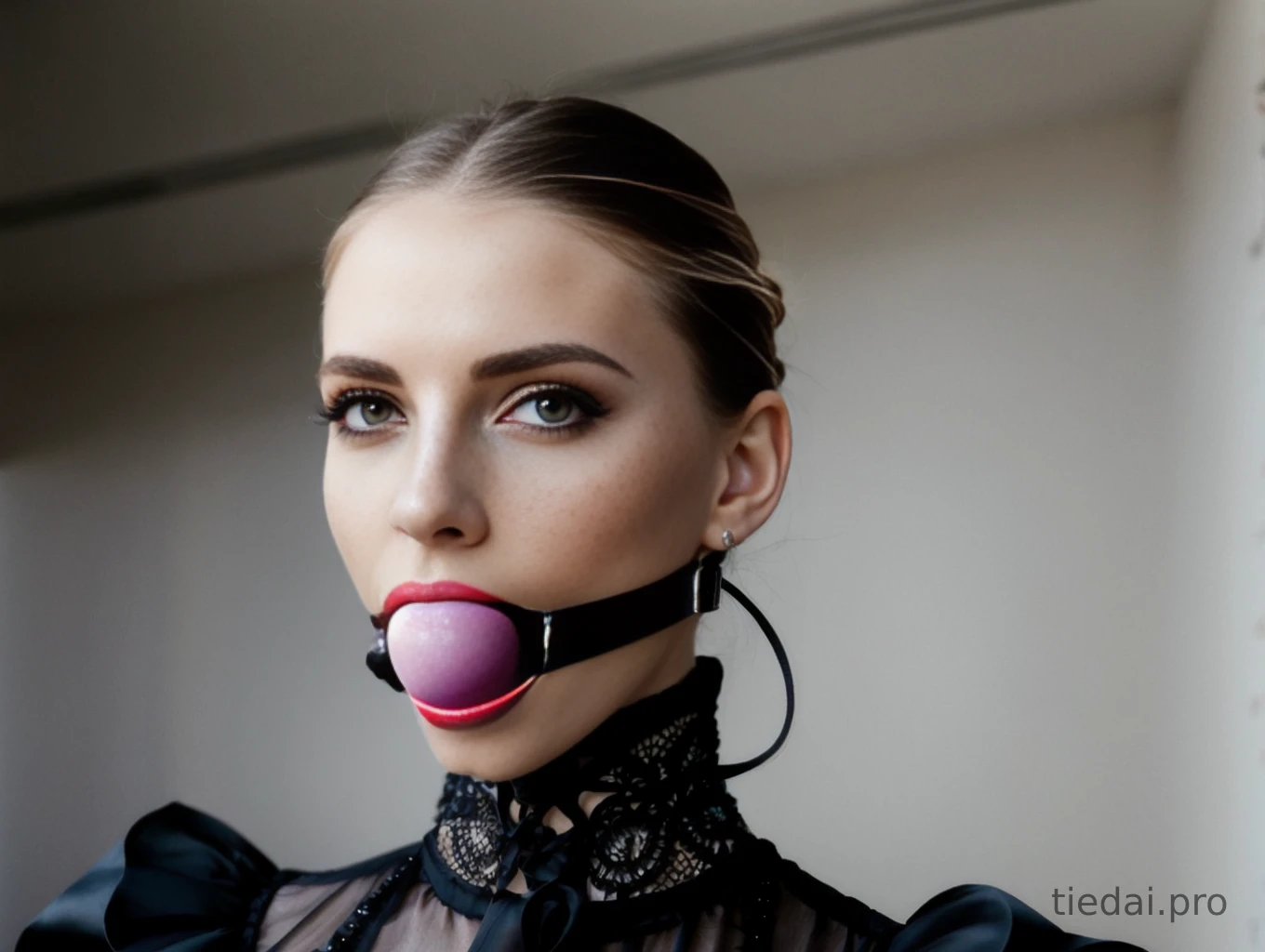 Beautiful woman in ballgag