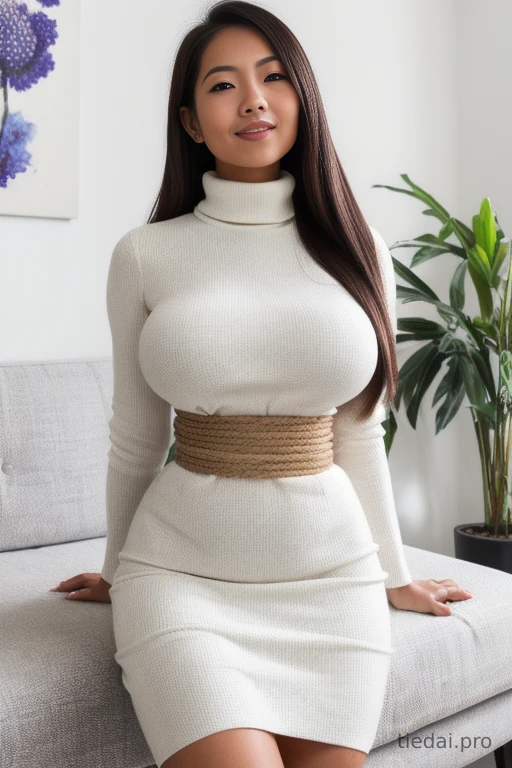 Sexy curvy AI generated Asian with rope wrapping her waist