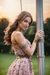 Busty woman in loose sundresses is being tied up