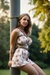 Busty woman in loose sundresses is being tied up