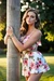Busty woman in loose sundresses, tied up to the