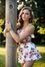 Busty woman in loose sundresses, tied up to the