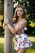 Busty woman in loose sundresses, tied up to the